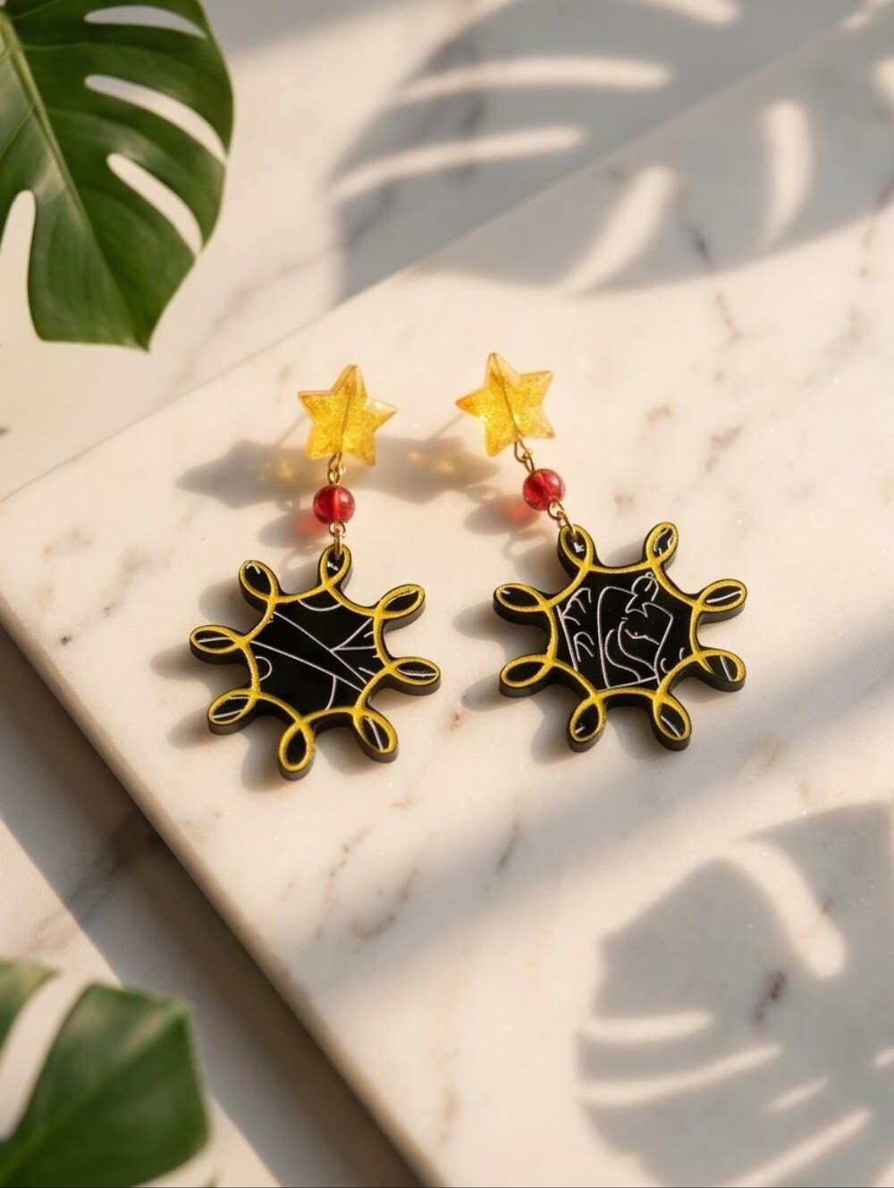 #515 HAND CRAFTED Earrings handcrafted handmade Resin White Black Yellow Red
